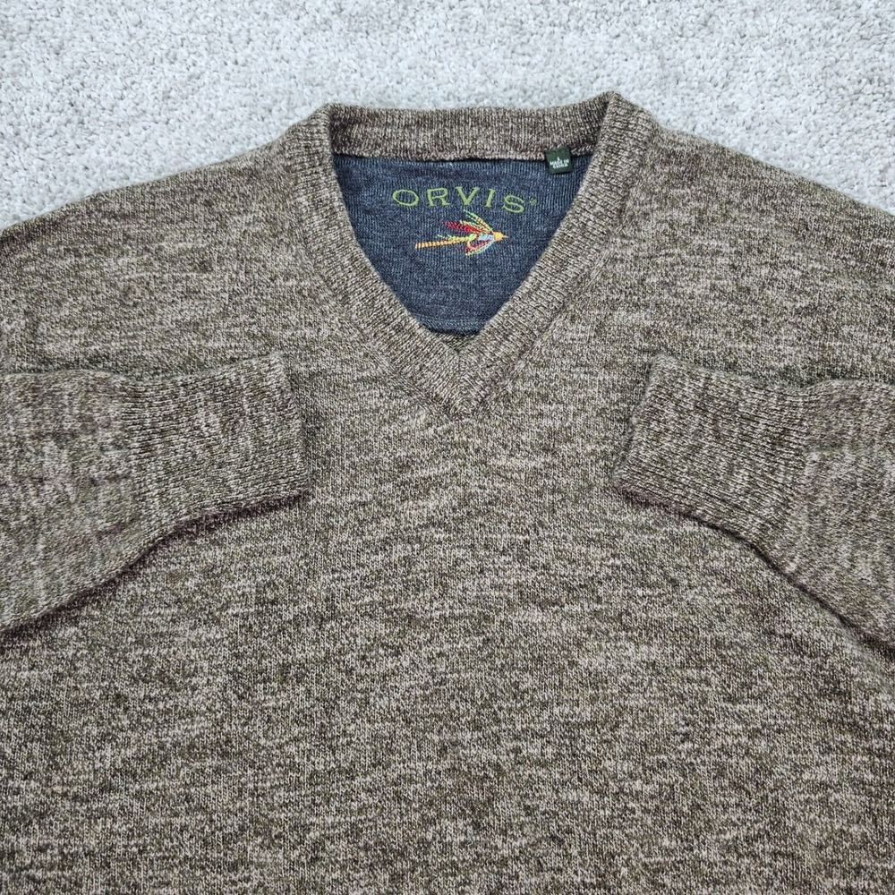 Orvis Mens Large V-Neck Sweater 100% Merino Wool Long‎ Sleeve Fly Fishing Logo